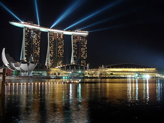 marina bay sands pool night