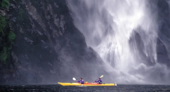 Kayaking below Stirling Falls - Milford Sound