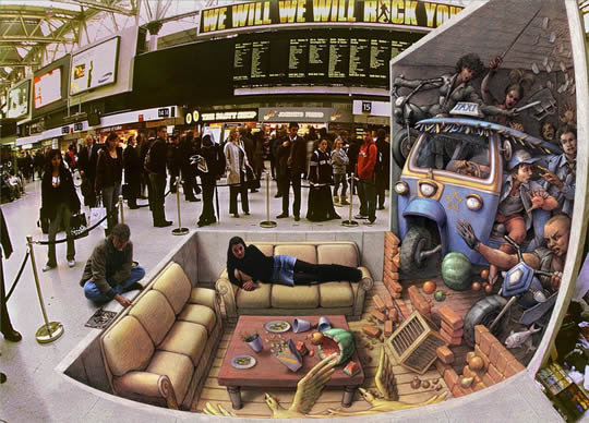 Incident at Waterloo - 3D Pavement Art by Kurt Wenner 