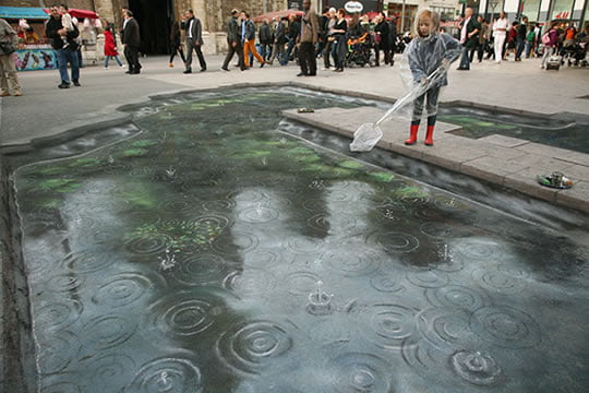 Pond in the Rain – 3D Street Painting by Julian Beever 