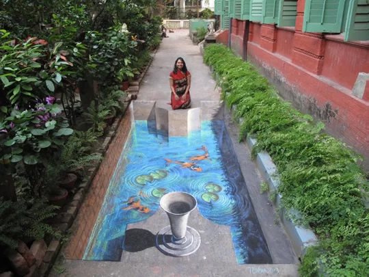 Water In The Way – 3D Pavement Art by Tracy Lee Stum